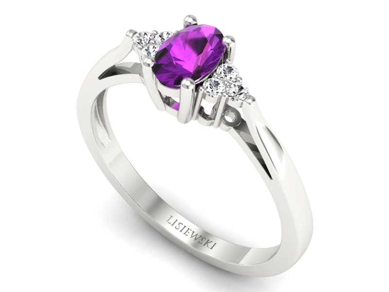 Złoty pierścionek z ametystem i brylantami - p16248bat — zdjęcie 3