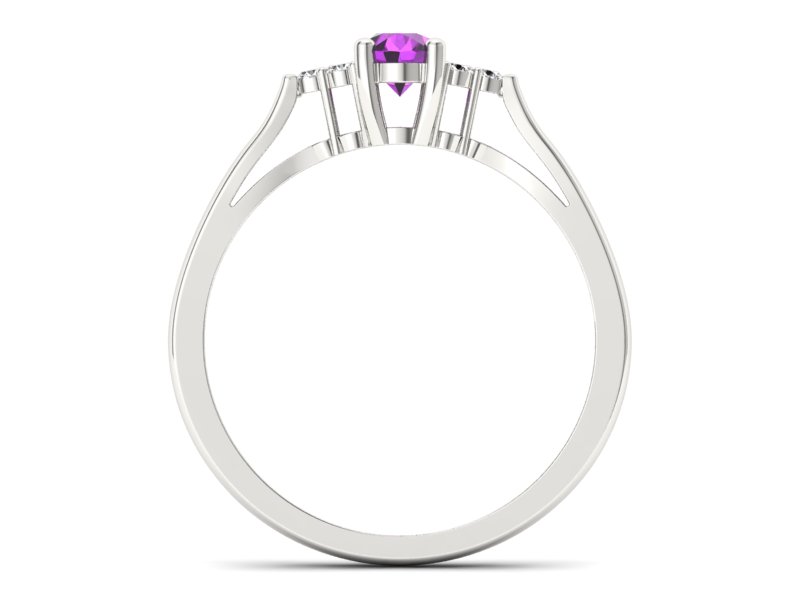 Złoty pierścionek z ametystem i brylantami - p16248bat — zdjęcie 2