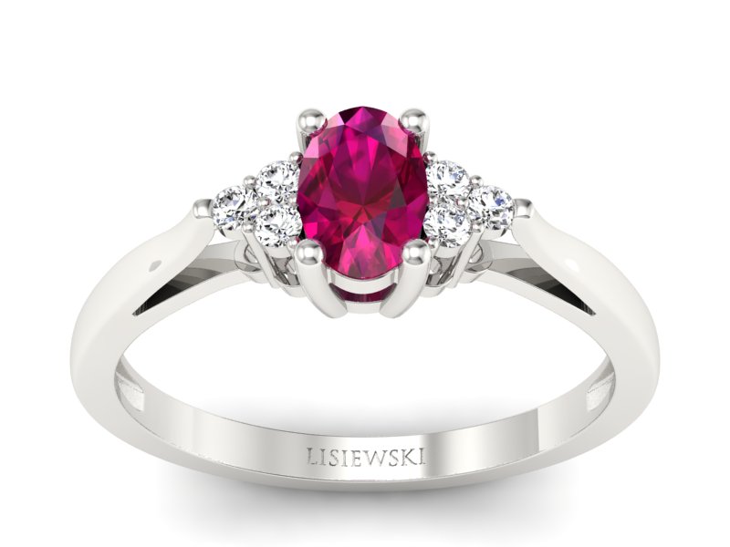 Pierścionek z rubinem i brylantami białe złoto - p16248br