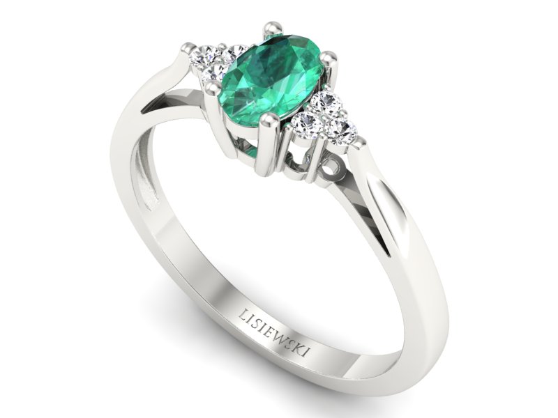 Pierścionek ze szmaragdem i brylantami białe złoto - p16248bsm — zdjęcie 3
