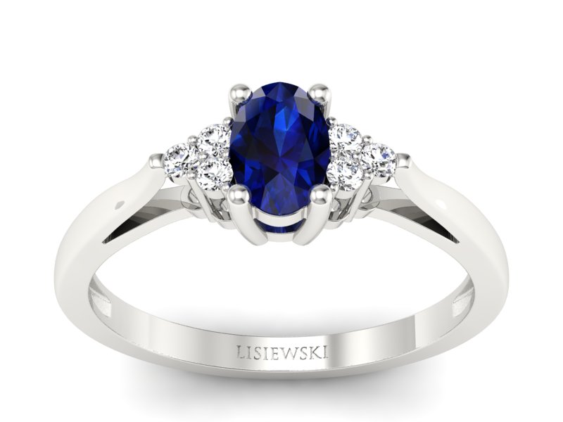 Pierścionek z szafirem i brylantami białe złoto - p16248bsz