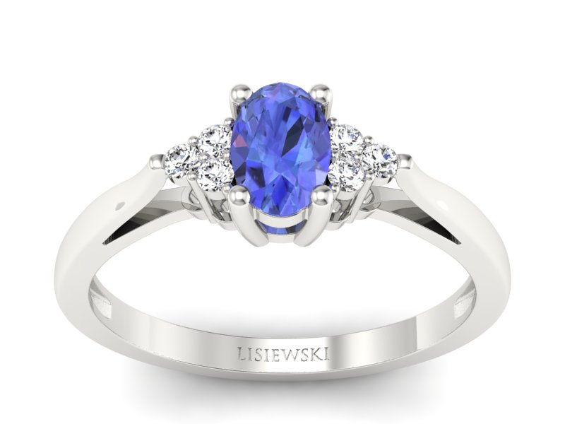 Pierścionek z tanzanitem białe złoto i brylantami - p16248bt