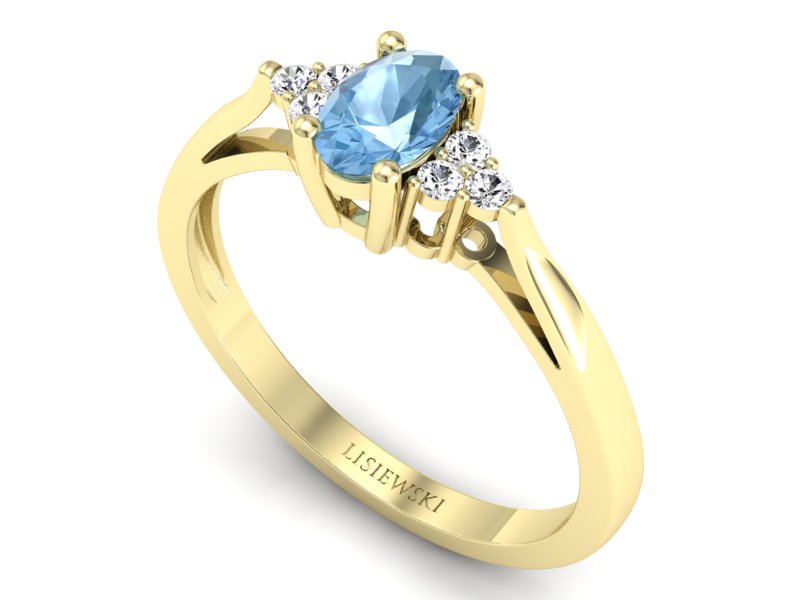 Złoty pierścionek z topazem i brylantami - p16248za — zdjęcie 3