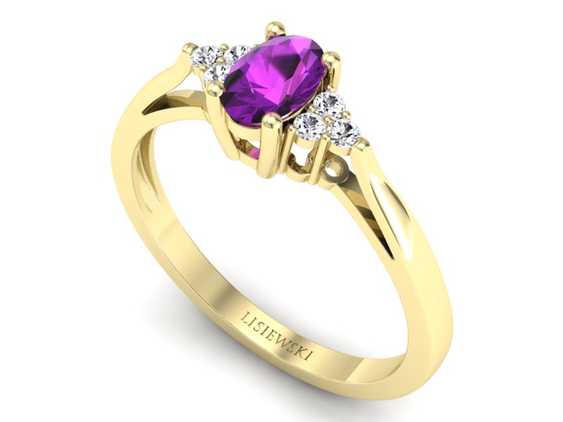 Pierścionek z ametystem i brylantami żółte złoto - p16248zat — zdjęcie 3
