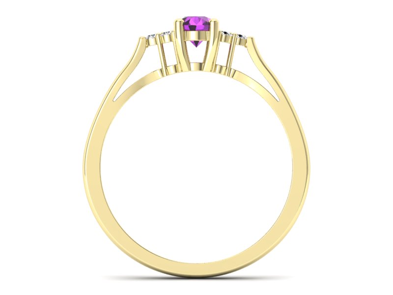 Pierścionek z ametystem i brylantami żółte złoto - p16248zat — zdjęcie 2
