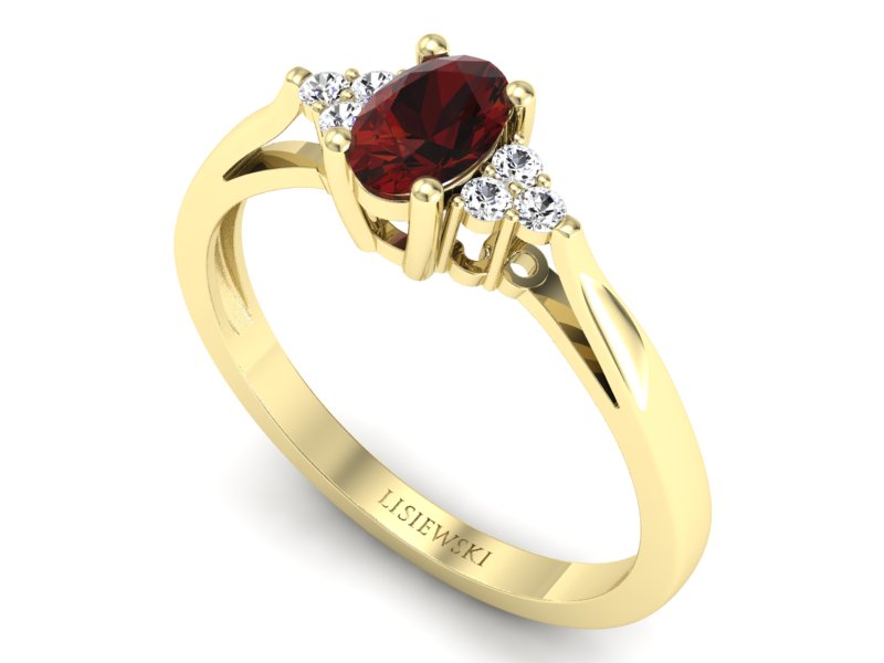 Złoty pierścionek z granatem i brylantami - p16248zgr — zdjęcie 3