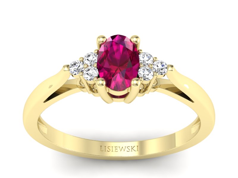 Złoty pierścionek z rubinem i brylantami - p16248zr