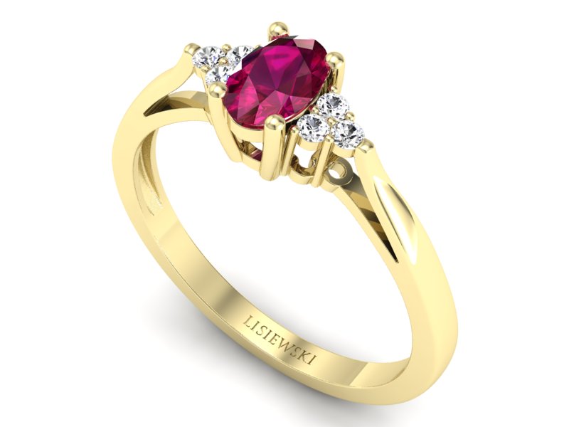 Złoty pierścionek z rubinem i brylantami - p16248zr — zdjęcie 3