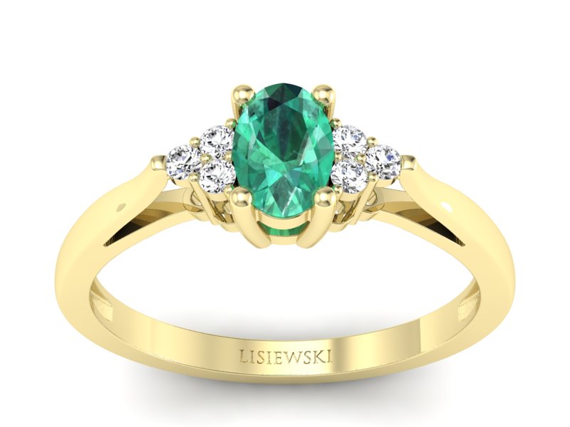 Złoty pierścionek ze szmaragdem i brylantami - p16248zsm