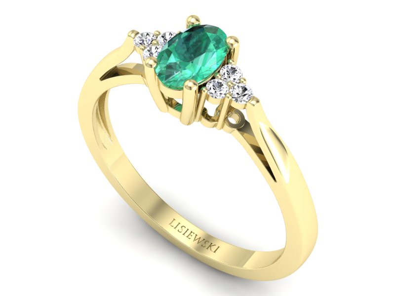 Złoty pierścionek ze szmaragdem i brylantami - p16248zsm — zdjęcie 3