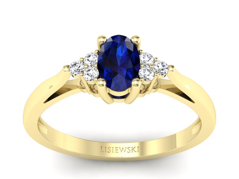 Złoty pierścionek z szafirem i brylantami - p16248zsz