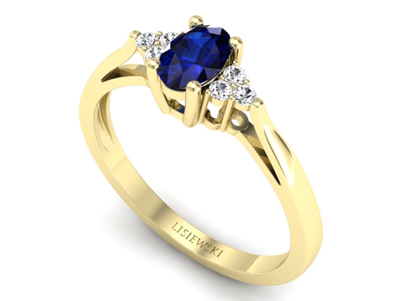 Złoty pierścionek z szafirem i brylantami - p16248zsz — zdjęcie 3