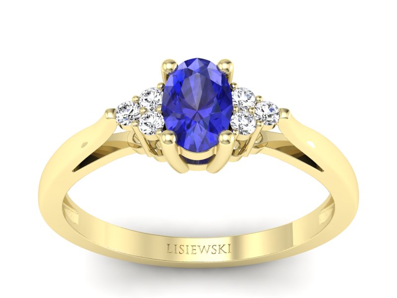 Złoty pierścionek z szafirem i diamentami - p16248zszc