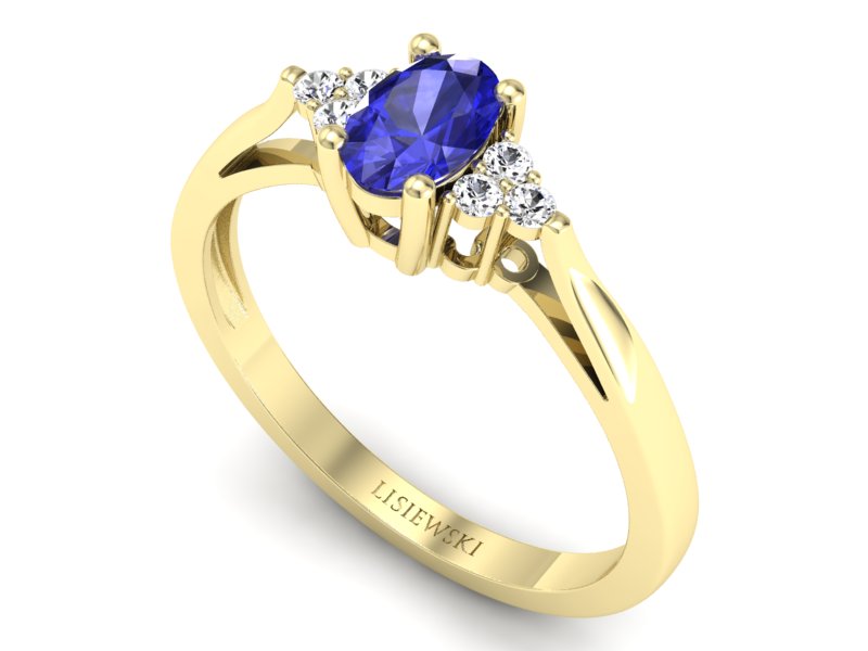 Złoty pierścionek z szafirem i diamentami - p16248zszc — zdjęcie 3