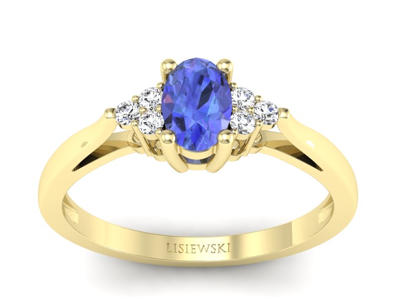 Złoty pierścionek z tanzanitem i brylantami - p16248zt