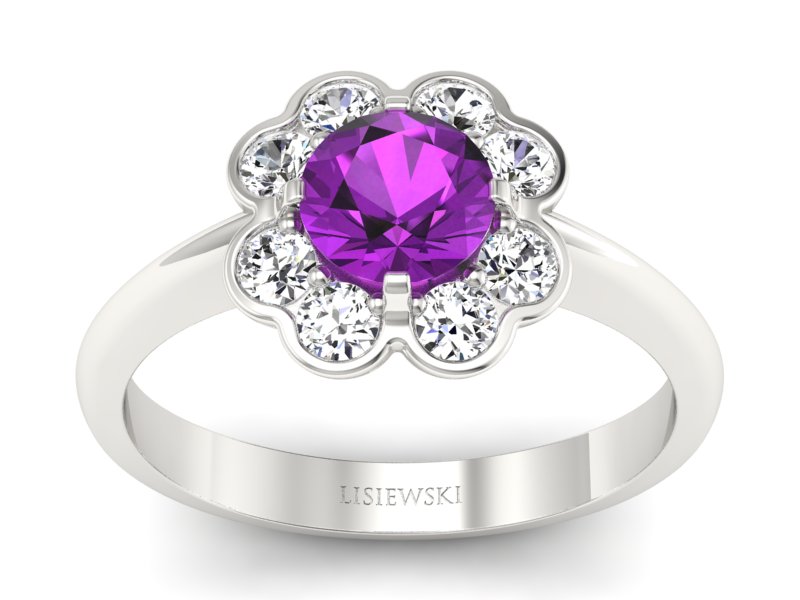 Złoty pierścionek z ametystem i brylantami - p16250bat