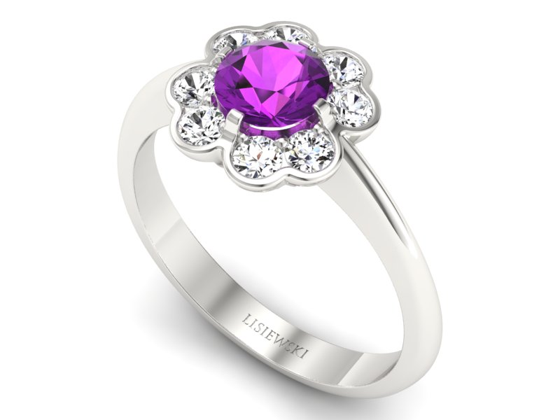 Złoty pierścionek z ametystem i brylantami - p16250bat — zdjęcie 3