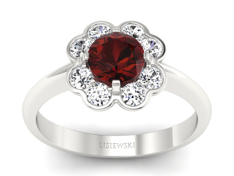 Pierścionek białe złoto z granatem i brylantami - p16250bgr