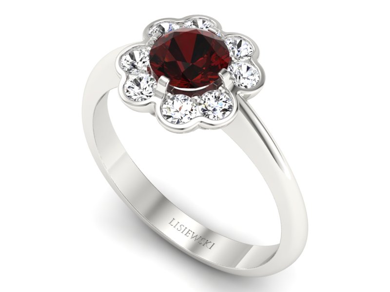 Pierścionek białe złoto z granatem i brylantami - p16250bgr — zdjęcie 3