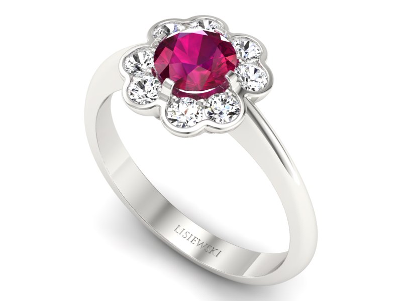 Pierścionek z rubinem i brylantami białe złoto - p16250br — zdjęcie 3