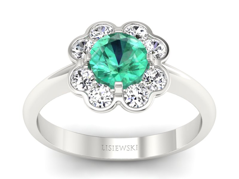 Złoty pierścionek ze szmaragdem i brylantami - p16250bsm