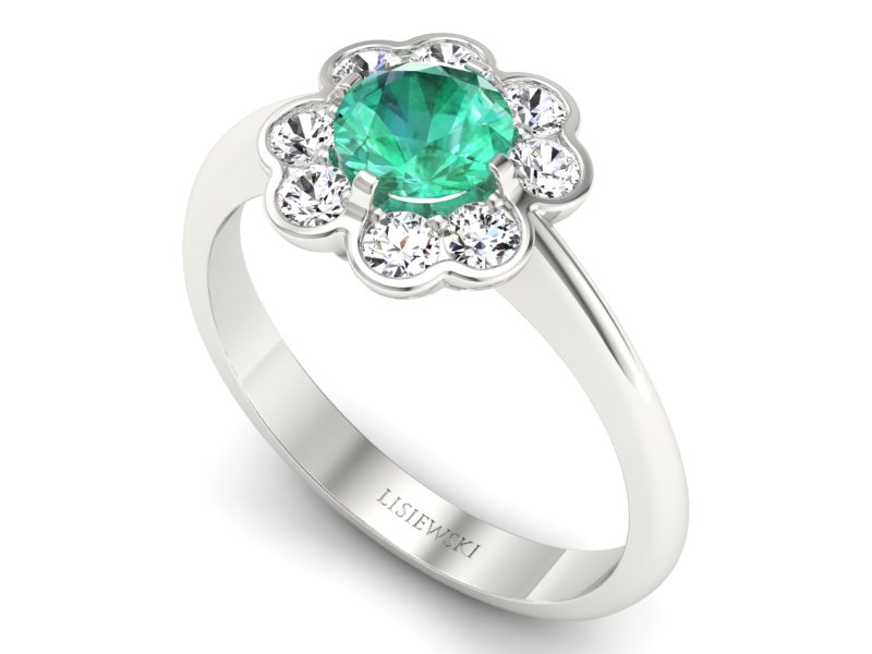 Złoty pierścionek ze szmaragdem i brylantami - p16250bsm — zdjęcie 3