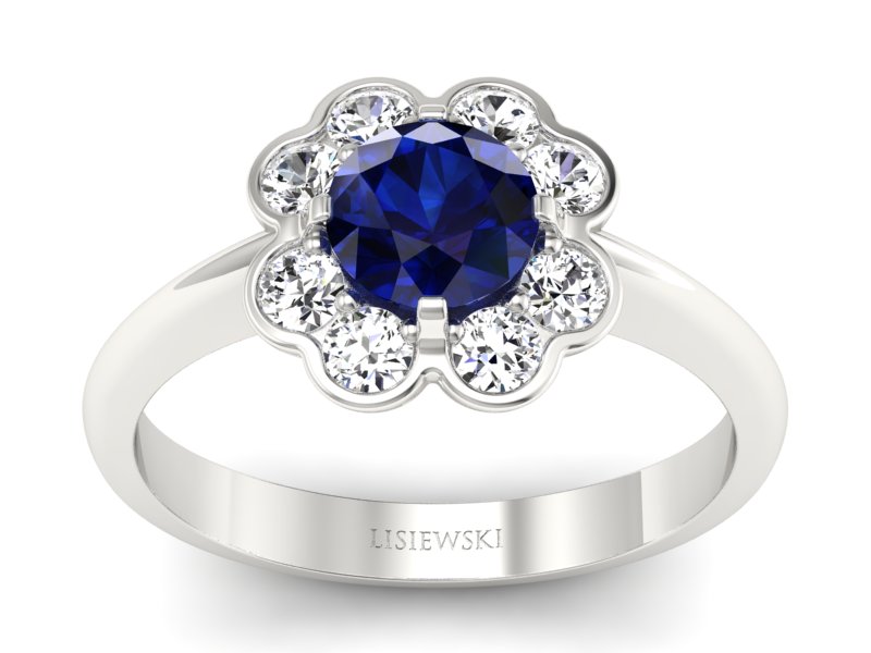 Pierścionek z szafirem i brylantami białe złoto - p16250bsz