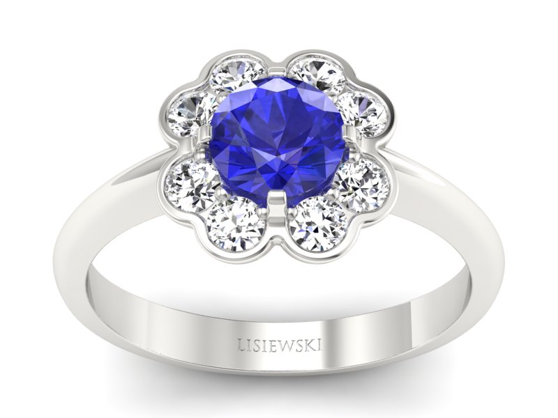 Pierścionek z szafirem i brylantami białe złoto - p16250bszc