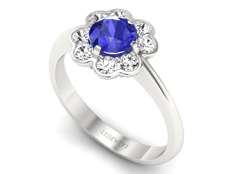 Pierścionek z szafirem i brylantami białe złoto - p16250bszc — zdjęcie 3