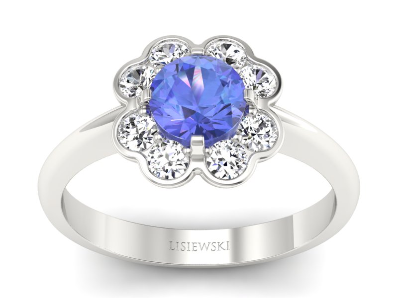 Pierścionek z tanzanitem białe złoto z brylantami - p16250bt