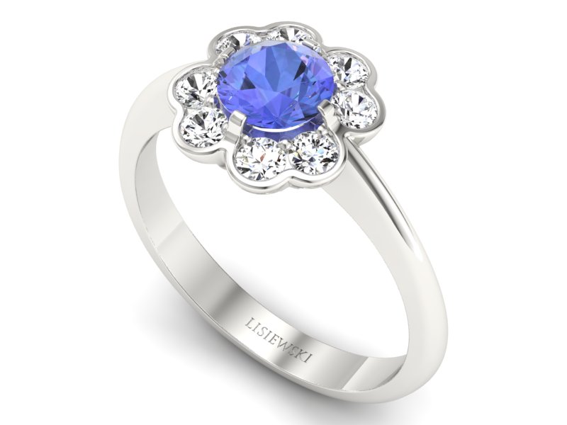 Pierścionek z tanzanitem białe złoto z brylantami - p16250bt — zdjęcie 3