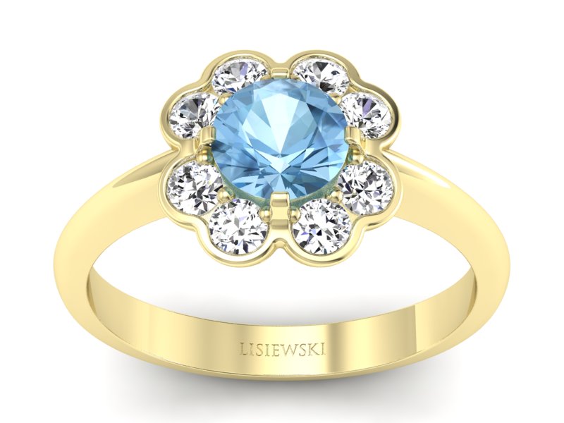 Pierścionek z topazem i brylantami żółte złoto - p16250za