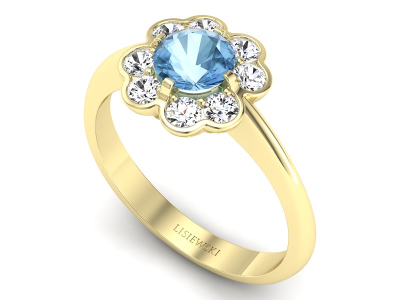 Pierścionek z topazem i brylantami żółte złoto - p16250za — zdjęcie 3