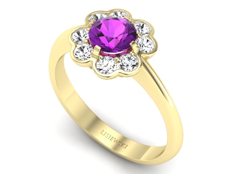 Pierścionek ametyst i brylanty żółte złoto - p16250zat — zdjęcie 3