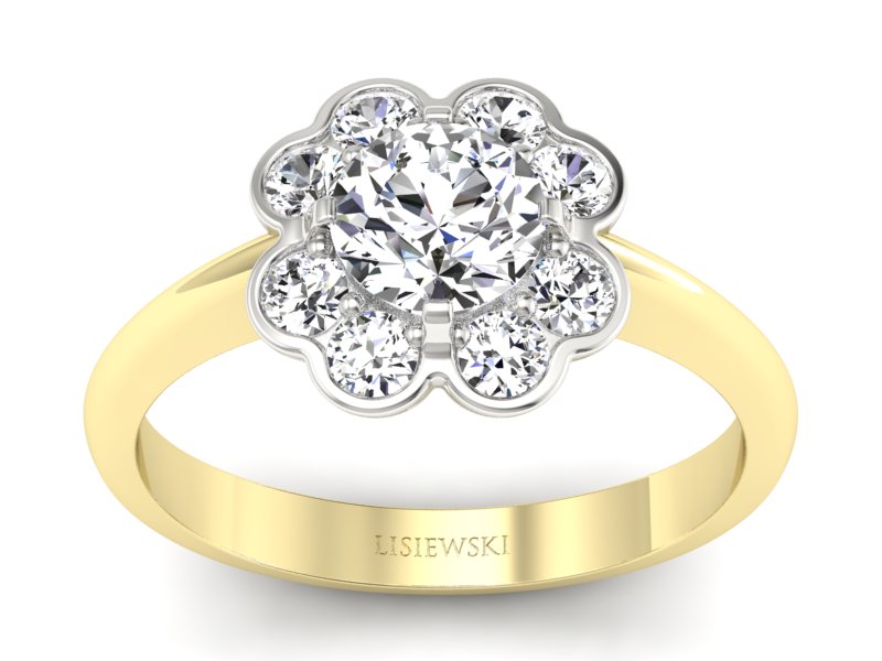 Pierścionek z diamentami żółte i białe złoto - p16250zb
