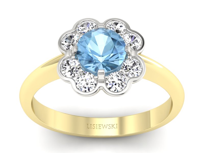 Pierścionek topaz i brylanty białe i żółte złoto - p16250zba