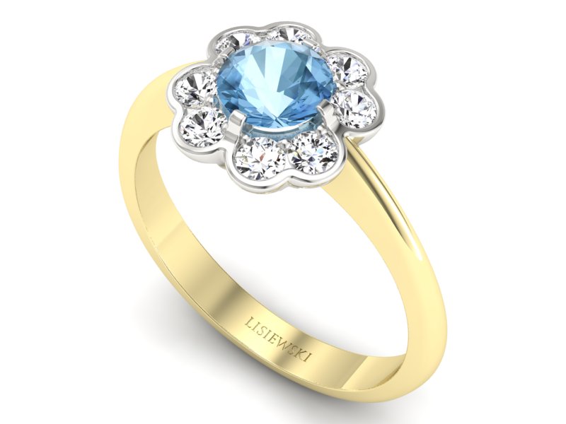 Pierścionek topaz i brylanty białe i żółte złoto - p16250zba — zdjęcie 3