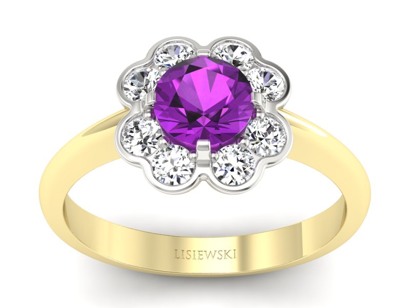 Złoty pierścionek ametyst brylanty złoto - p16250zbat