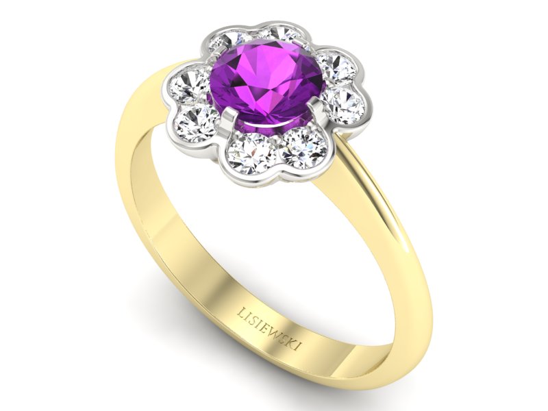 Złoty pierścionek ametyst brylanty złoto - p16250zbat — zdjęcie 3