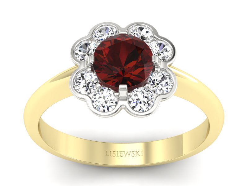 Pierścionek z diamentami i granatem - p16250zbgr