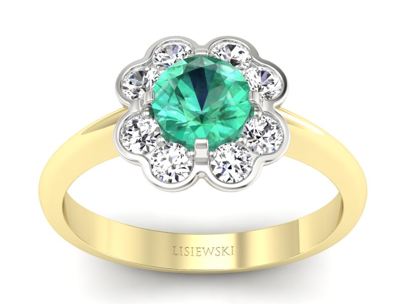 Złoty pierścionek ze szmaragdem i diamentami - p16250zbsm