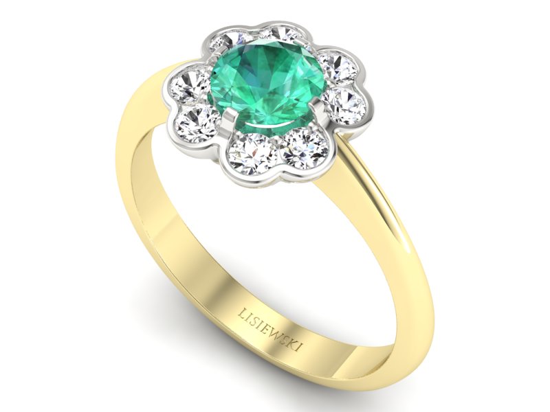 Złoty pierścionek ze szmaragdem i diamentami - p16250zbsm — zdjęcie 3