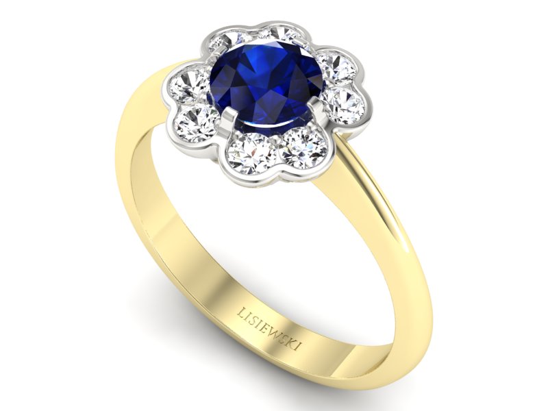 Pierścionek szafir i diamenty żółte białe złoto - p16250zbsz — zdjęcie 3