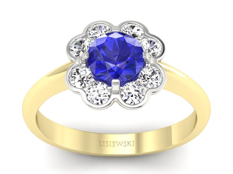 Pierścionek szafir i diament żółte białe złoto - p16250zbszc