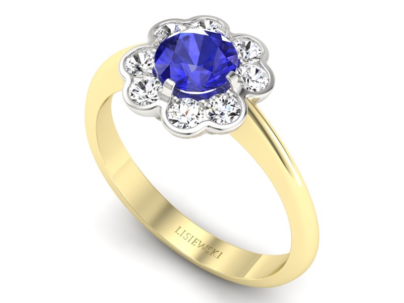 Pierścionek szafir i diament żółte białe złoto - p16250zbszc — zdjęcie 3