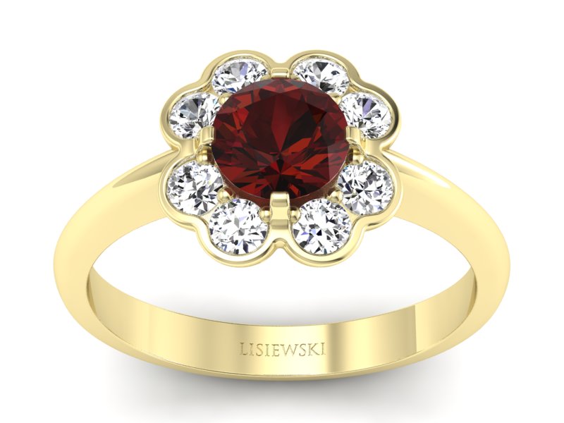 Pierścionek z granatem żółte złoto - p16250zgr