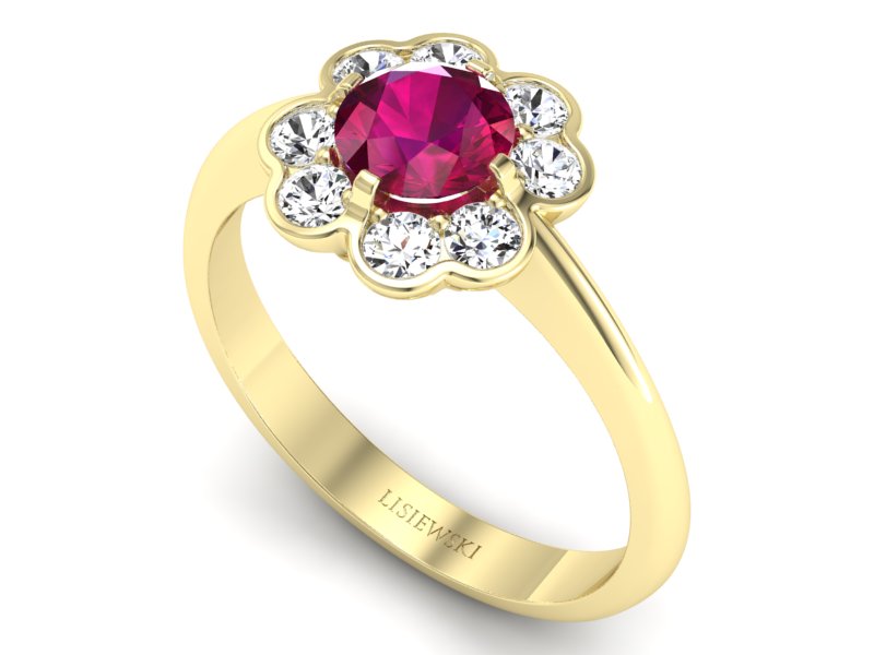 Pierścionek z rubinem i brylantami żółte złoto - p16250zr — zdjęcie 3