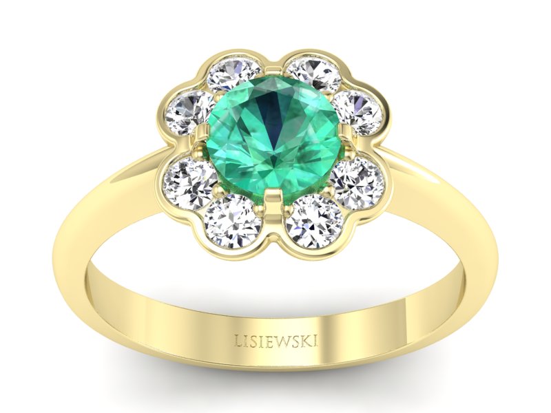 Złoty pierścionek ze szmaragdem i diamentami - p16250zsm