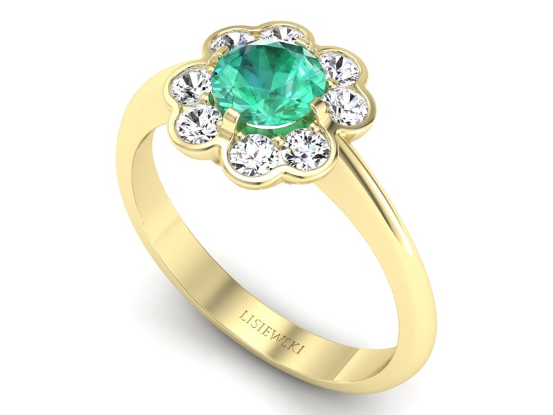 Złoty pierścionek ze szmaragdem i diamentami - p16250zsm — zdjęcie 3