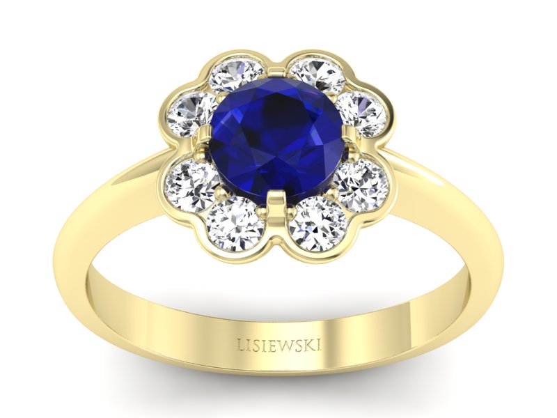 Pierścionek ze spinelem i brylantami żółte złoto - p16250zsp